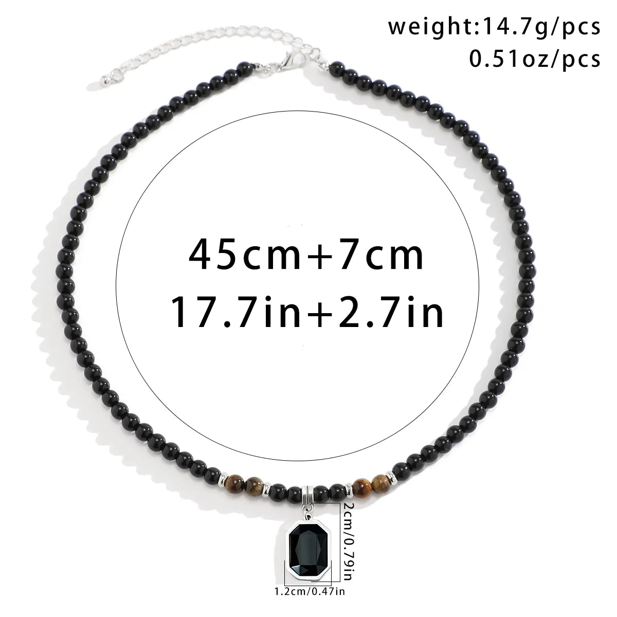 Black Beads with Square Pendant Necklace - Mens Anime Jewelry Jewellery