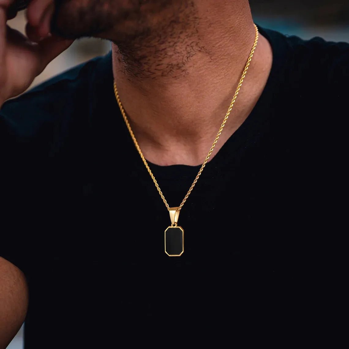 Black Square Pendant Necklace - Mens Anime Jewelry Jewellery
