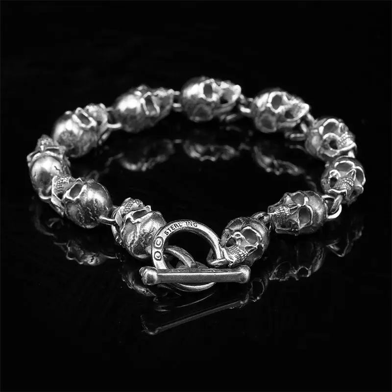 Silver Plated Skull Bracelet - Mens Anime Jewelry Jewellery