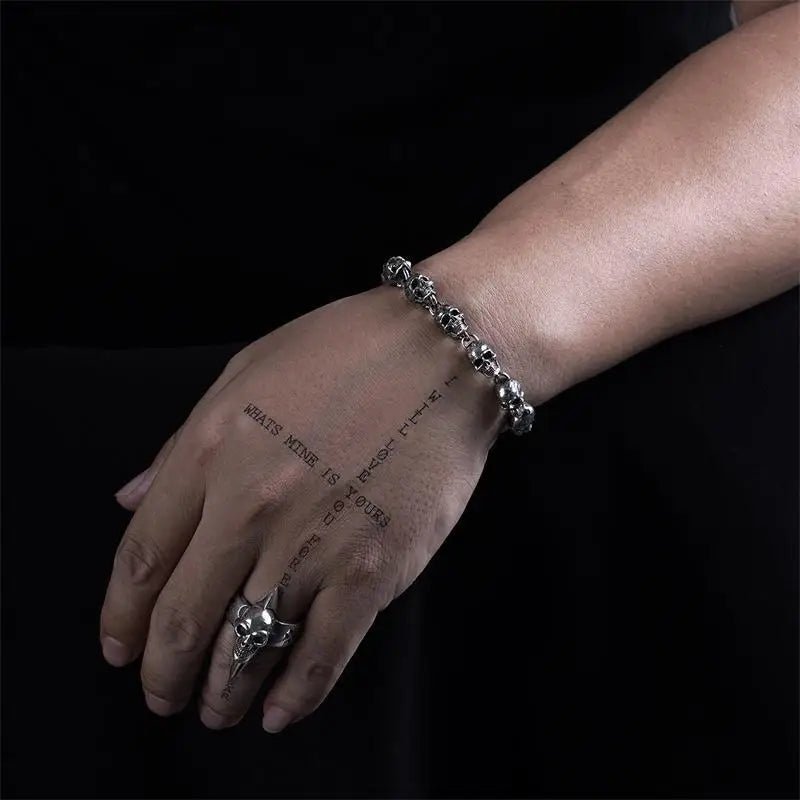 Silver Plated Skull Bracelet - Mens Anime Jewelry Jewellery