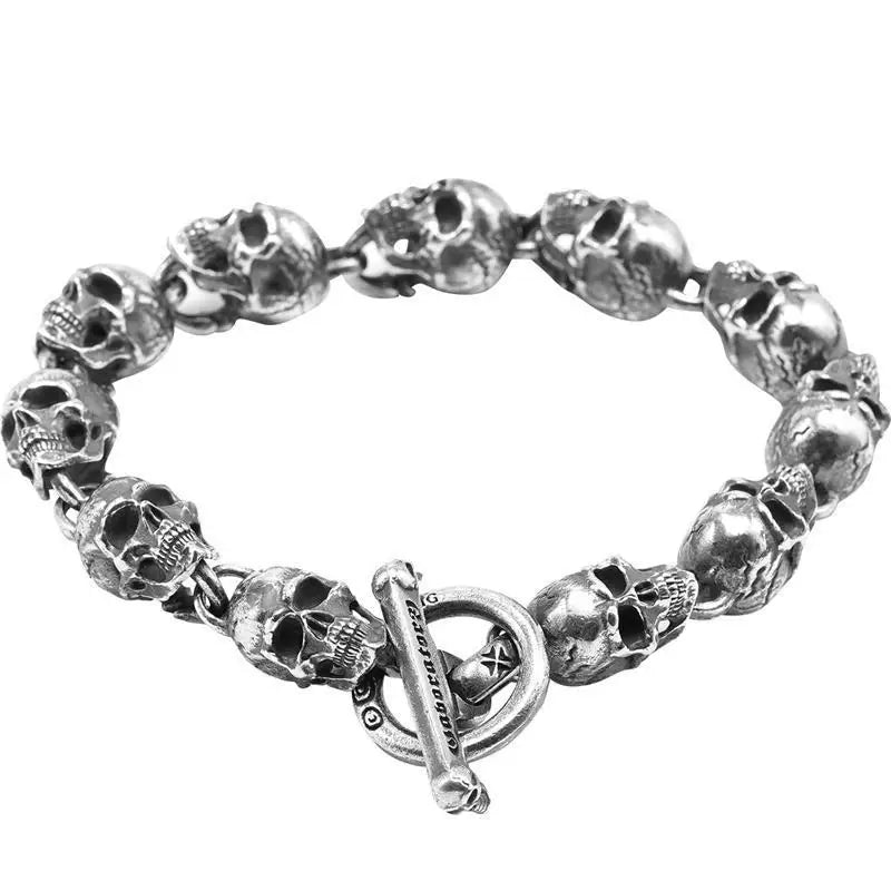 Silver Plated Skull Bracelet - Mens Anime Jewelry Jewellery