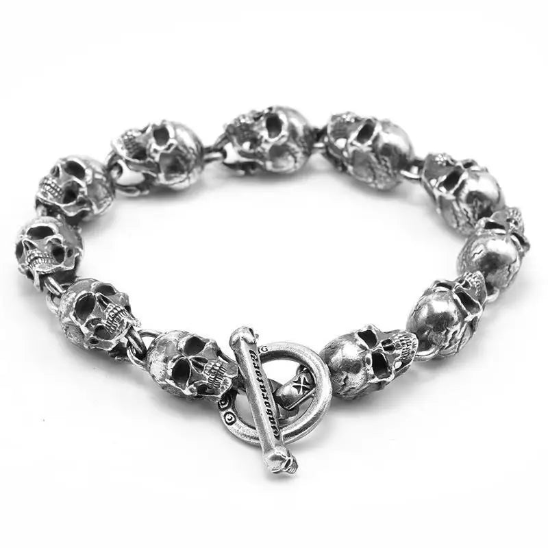 Silver Plated Skull Bracelet - Mens Anime Jewelry Jewellery