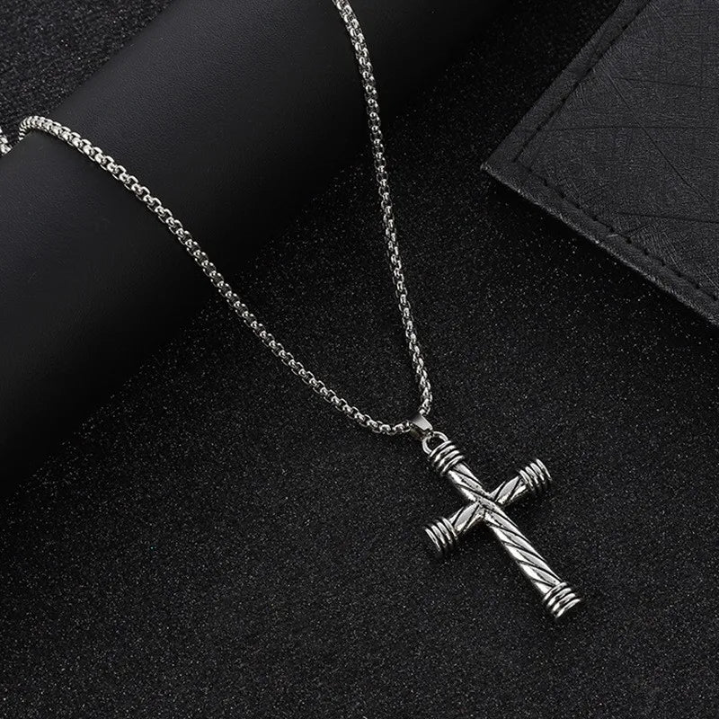 Spiral Cross Pendant Necklace - Mens Anime Jewelry Jewellery