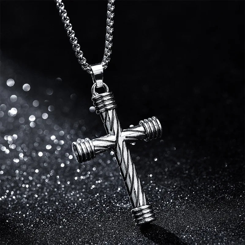 Spiral Cross Pendant Necklace - Mens Anime Jewelry Jewellery
