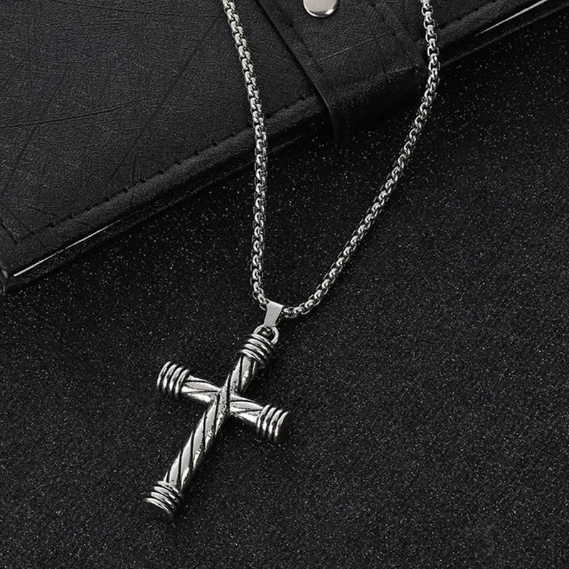 Spiral Cross Pendant Necklace - Mens Anime Jewelry Jewellery