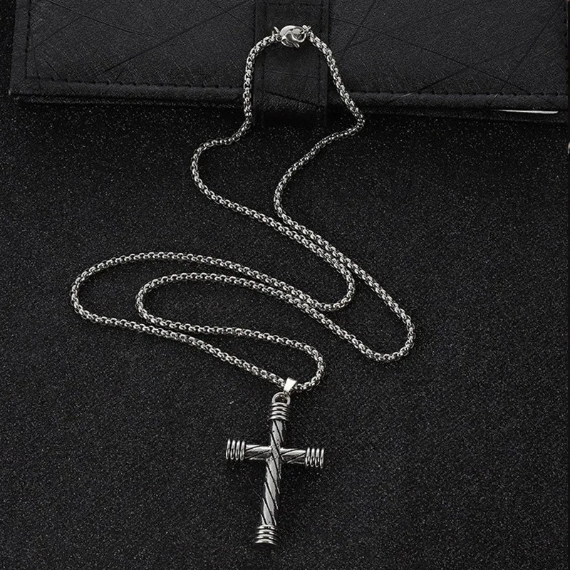 Spiral Cross Pendant Necklace - Mens Anime Jewelry Jewellery