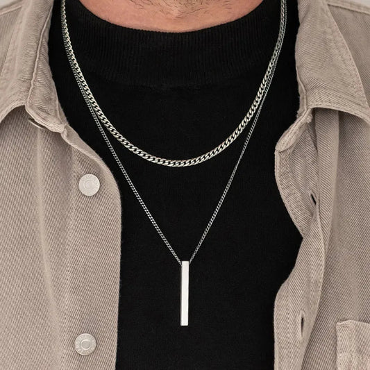Vertical Bar Necklace + Chain Set - Mens Anime Jewelry Jewellery