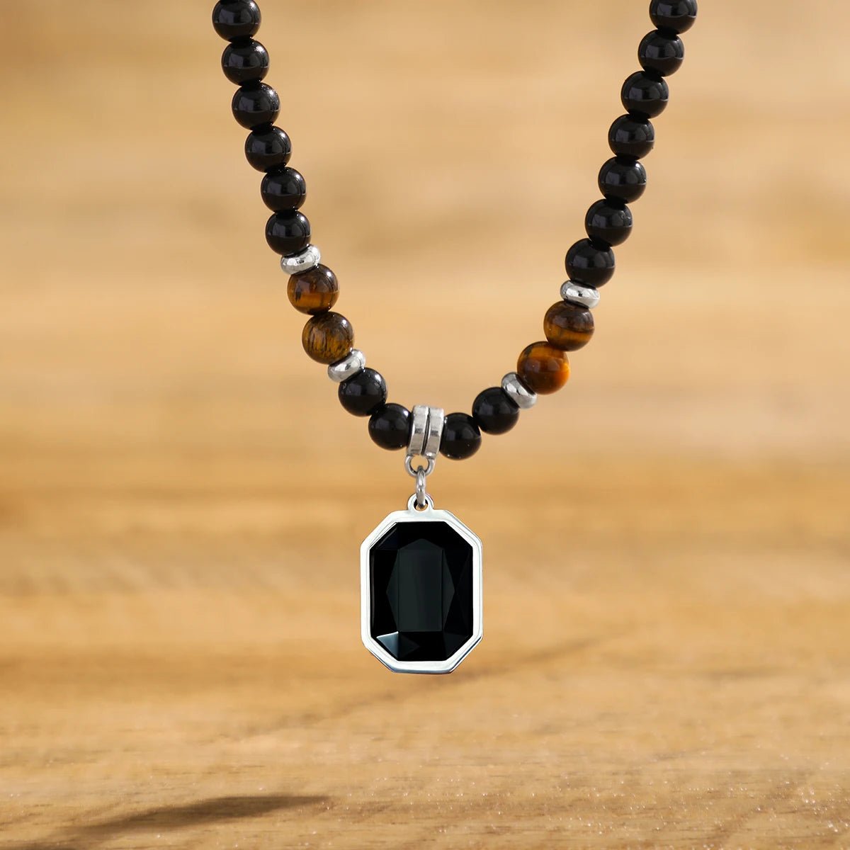 Black Beads with Square Pendant Necklace - Berserk Jewels Jewelery Jewellery