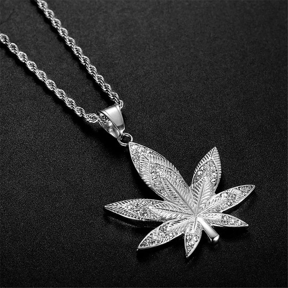 Iced Maple Weed Leaf Necklace - Mens Anime Jewelry Jewellery