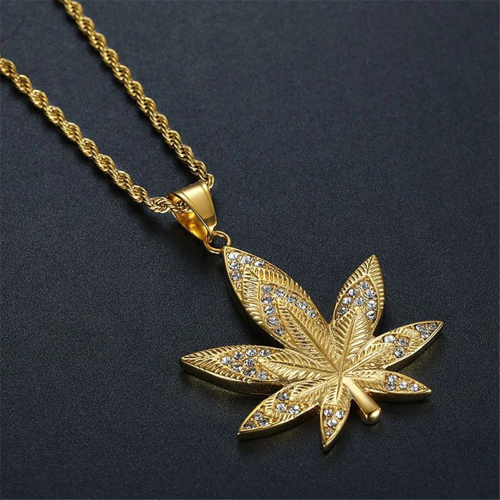 Iced Maple Weed Leaf Necklace - Mens Anime Jewelry Jewellery