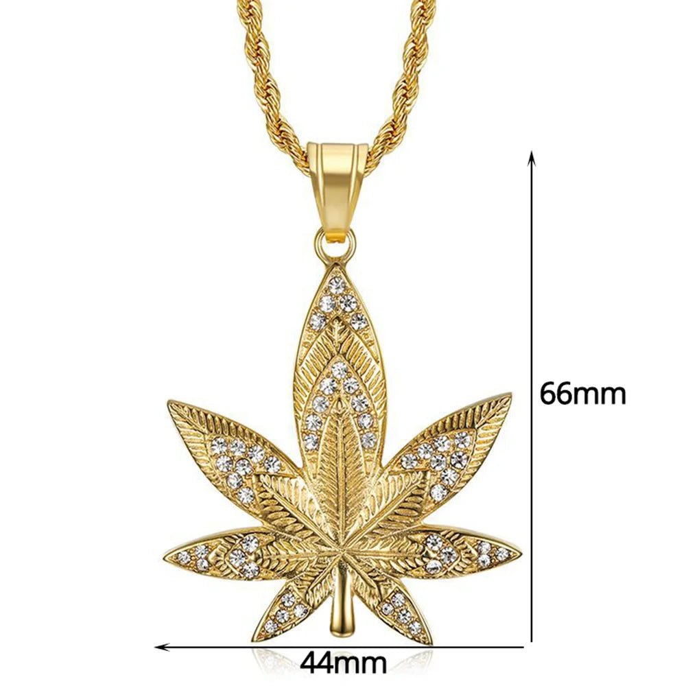 Iced Maple Weed Leaf Necklace - Mens Anime Jewelry Jewellery